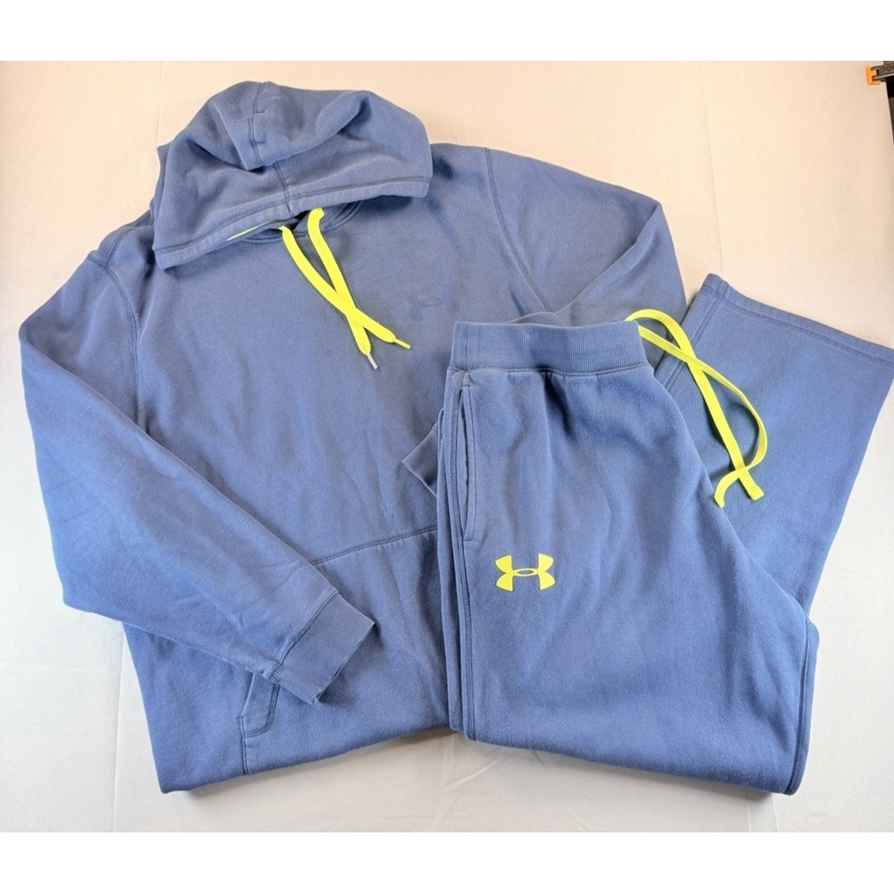 Under Armour Hoodie/Jogger Set Mens 2XL Blue Activewear Neon Logo Loose